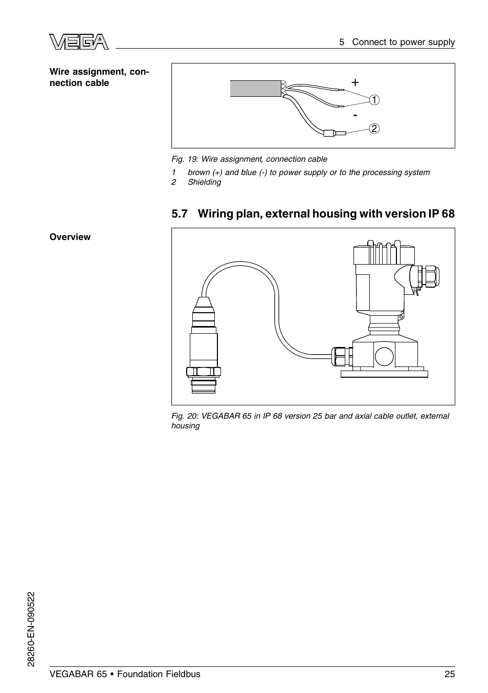 7 wiring plan, external housing with version ip 68 | VEGA VEGABAR 65 Foundation Fieldbus User Manual | Page 25 / 76