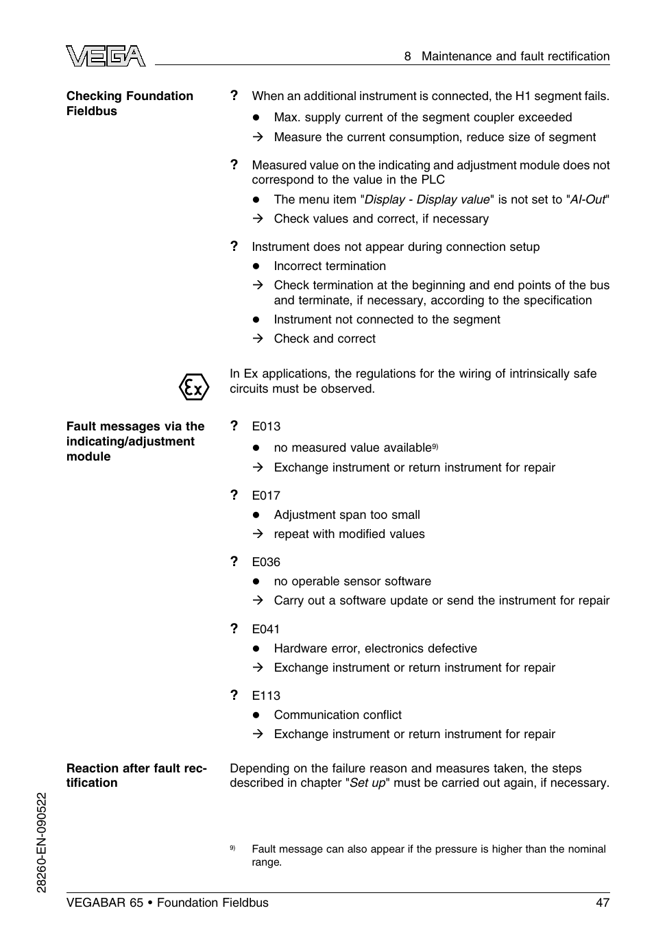 VEGA VEGABAR 65 Foundation Fieldbus User Manual | Page 47 / 76