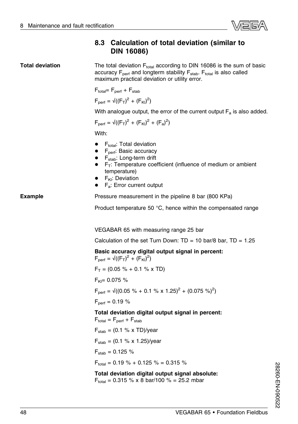 VEGA VEGABAR 65 Foundation Fieldbus User Manual | Page 48 / 76