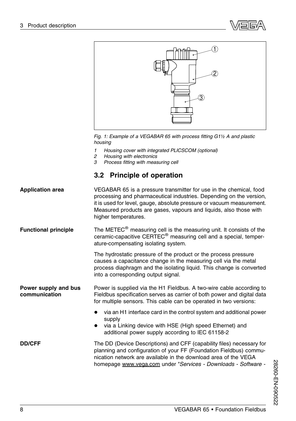 2 principle of operation | VEGA VEGABAR 65 Foundation Fieldbus User Manual | Page 8 / 76