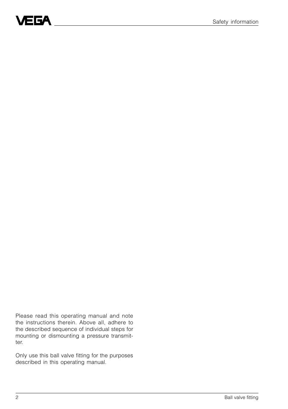 Safety information | VEGA D84 Ball valve fitting User Manual | Page 2 / 12