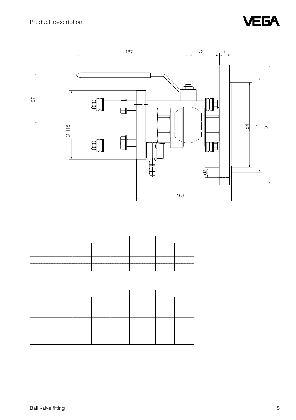 4 dimensions | VEGA D84 Ball valve fitting User Manual | Page 5 / 12