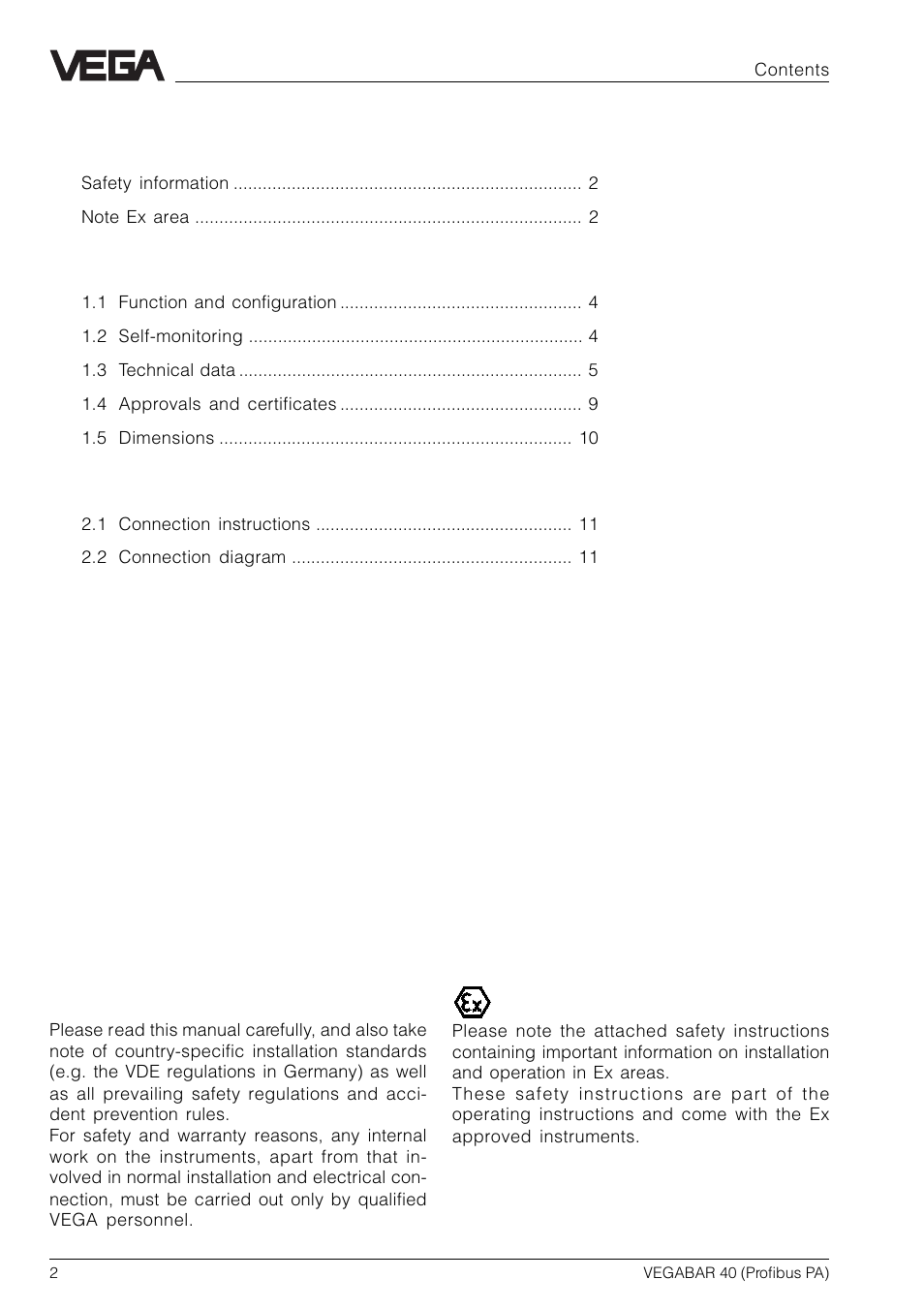 VEGA VEGABAR 40 Profibus PA User Manual | Page 2 / 36