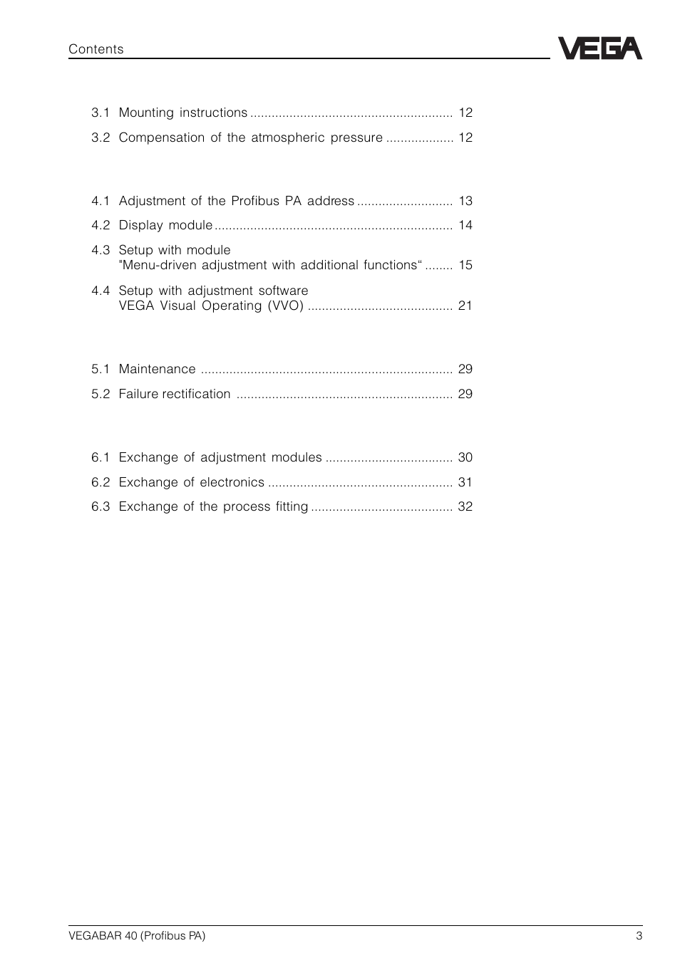 VEGA VEGABAR 40 Profibus PA User Manual | Page 3 / 36