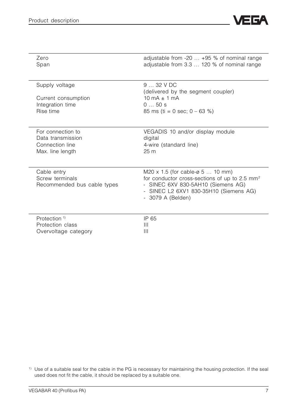 VEGA VEGABAR 40 Profibus PA User Manual | Page 7 / 36