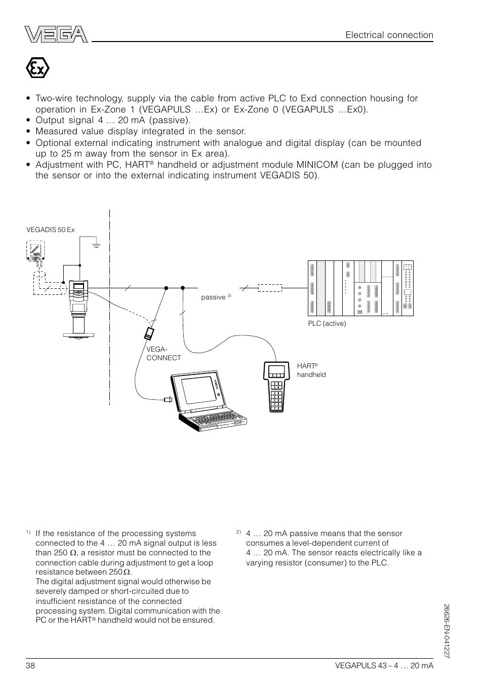 Electrical connection | VEGA VEGAPULS 43 4 … 20 mA; HART compact sensor User Manual | Page 38 / 68