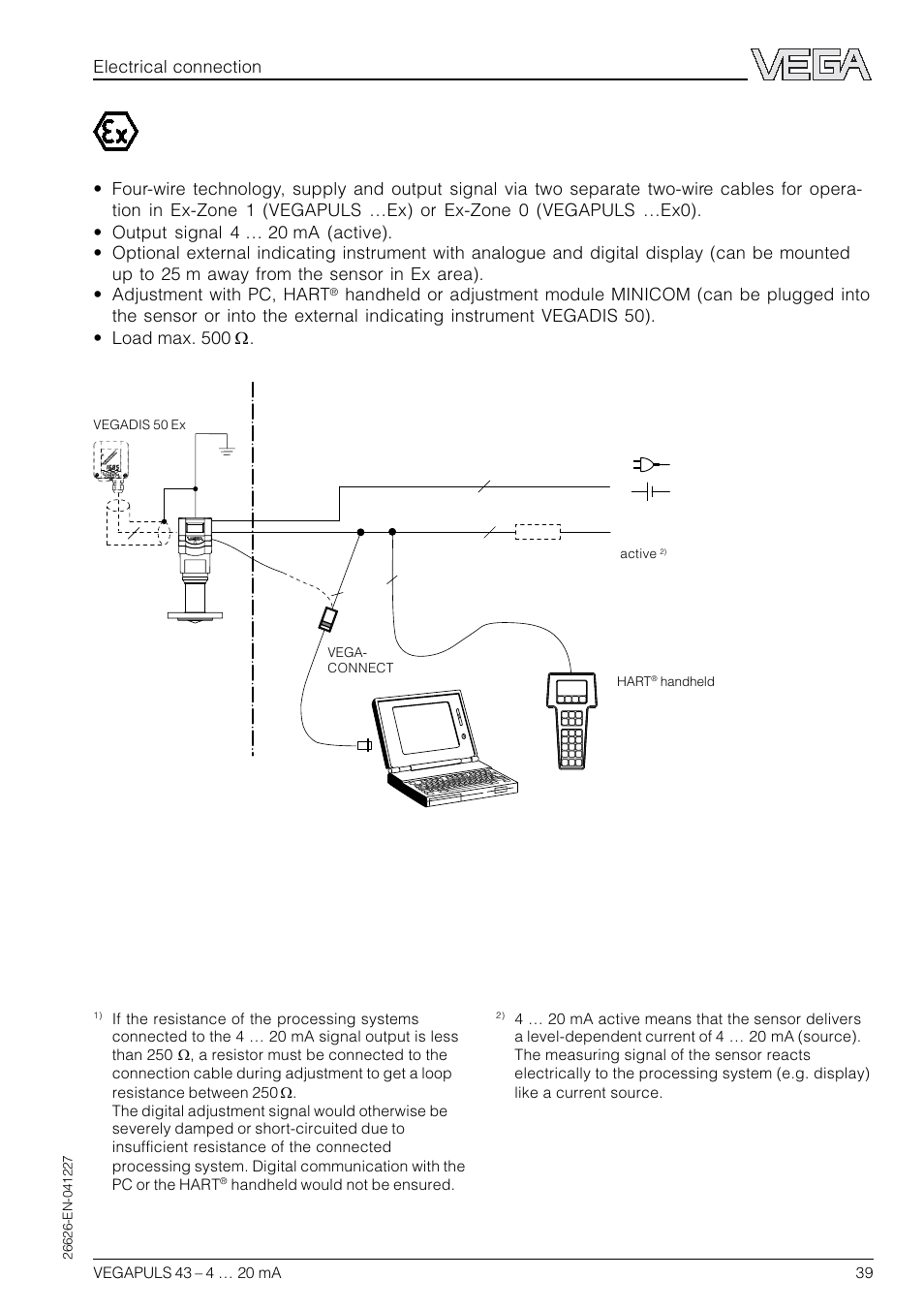 Electrical connection | VEGA VEGAPULS 43 4 … 20 mA; HART compact sensor User Manual | Page 39 / 68
