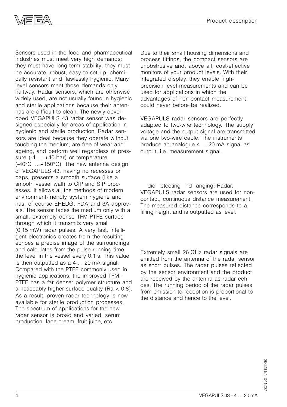 1 product description, 1 function | VEGA VEGAPULS 43 4 … 20 mA; HART compact sensor User Manual | Page 4 / 68
