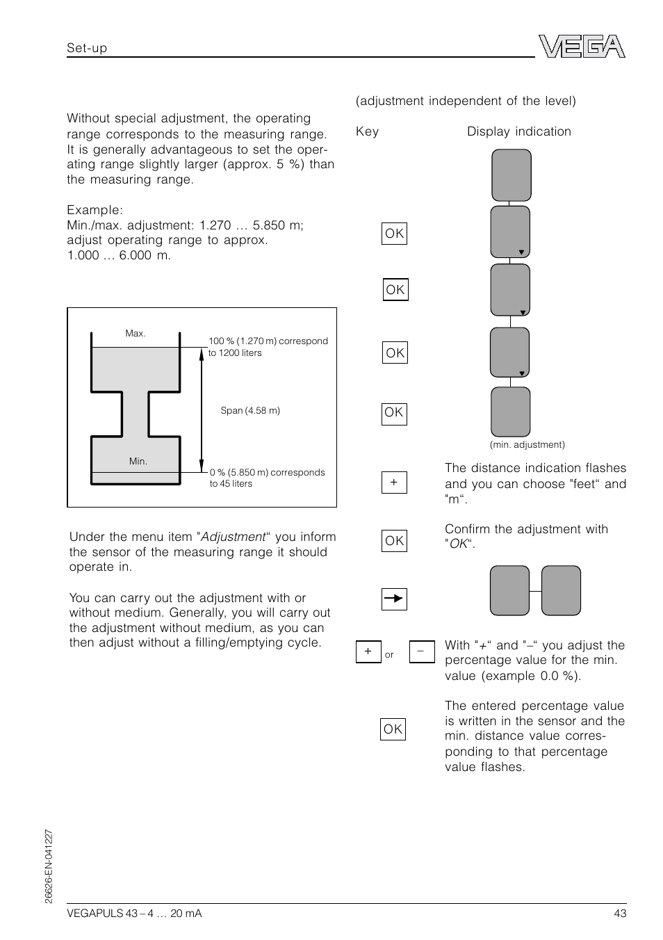 Operating range, Adjustment | VEGA VEGAPULS 43 4 … 20 mA; HART compact sensor User Manual | Page 43 / 68