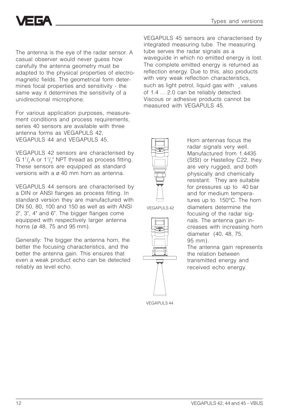 3 antennas, Horn antennas | VEGA VEGAPULS 45 VBUS User Manual | Page 12 / 92
