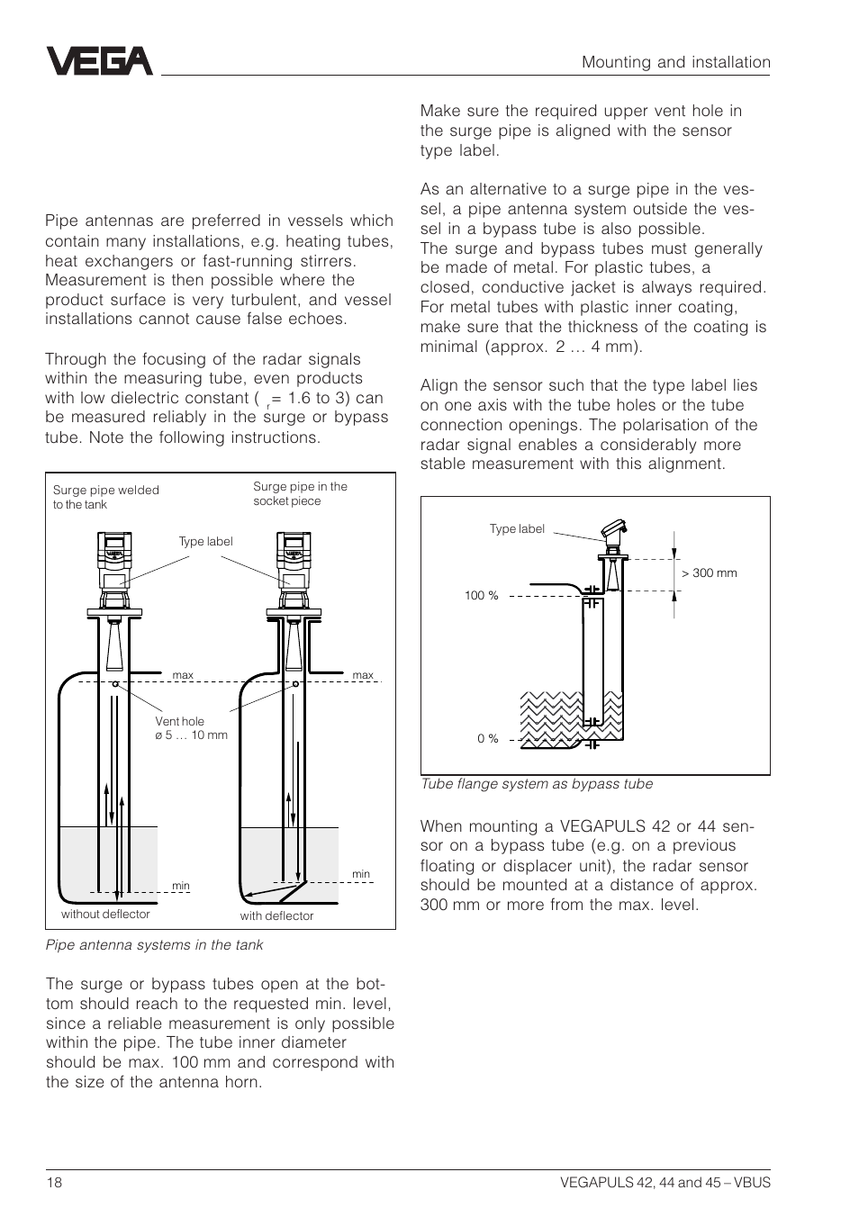 3 measurement in standpipe (surge or bypass tube), General instructions | VEGA VEGAPULS 45 VBUS User Manual | Page 18 / 92