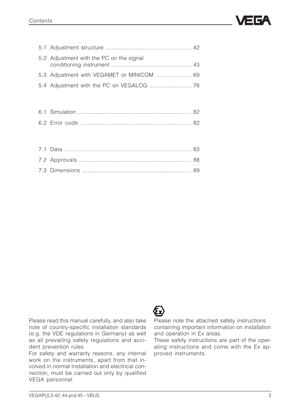 Safety information, Note ex area | VEGA VEGAPULS 45 VBUS User Manual | Page 3 / 92