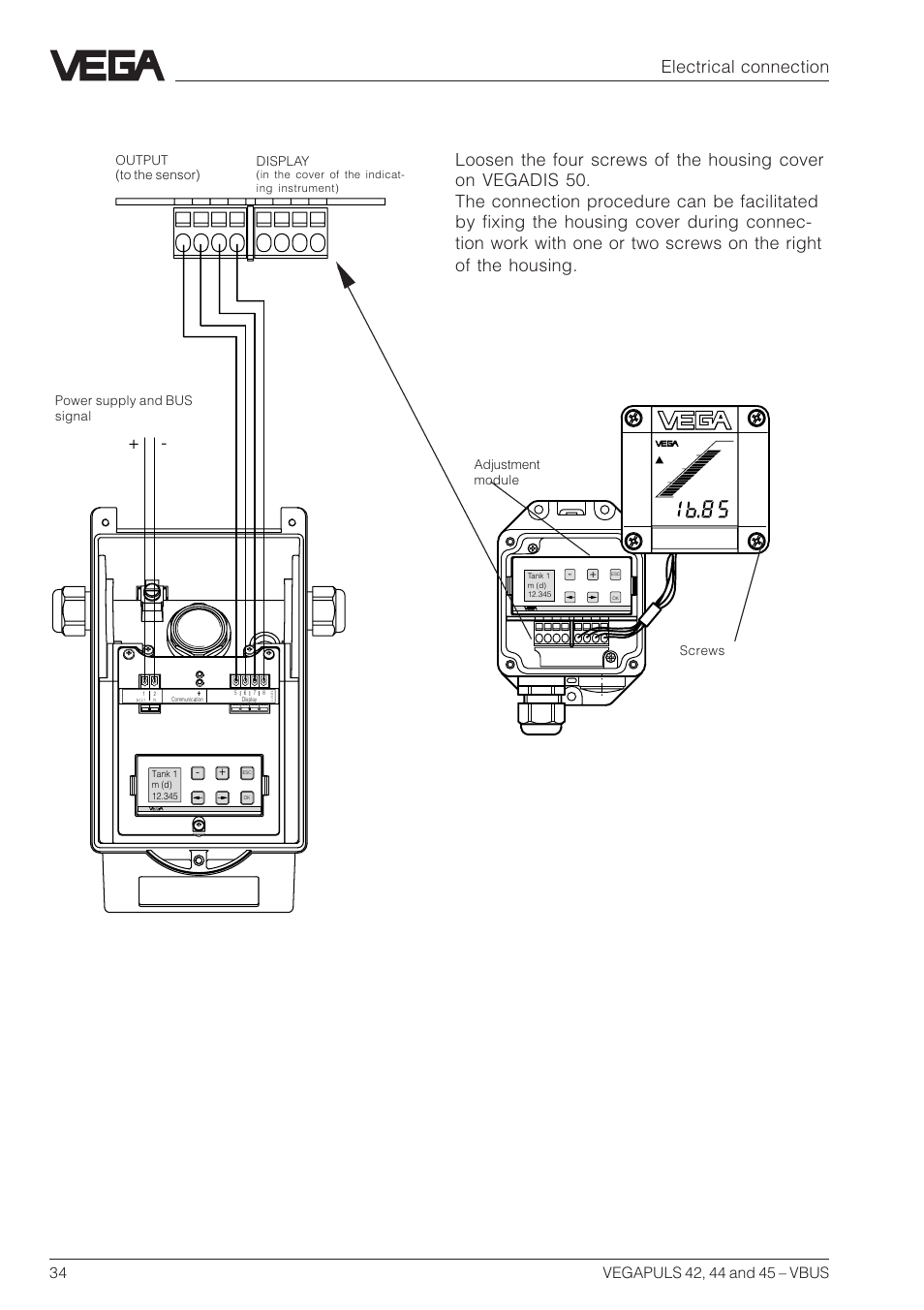 Vegadis 50, Electrical connection | VEGA VEGAPULS 45 VBUS User Manual | Page 34 / 92