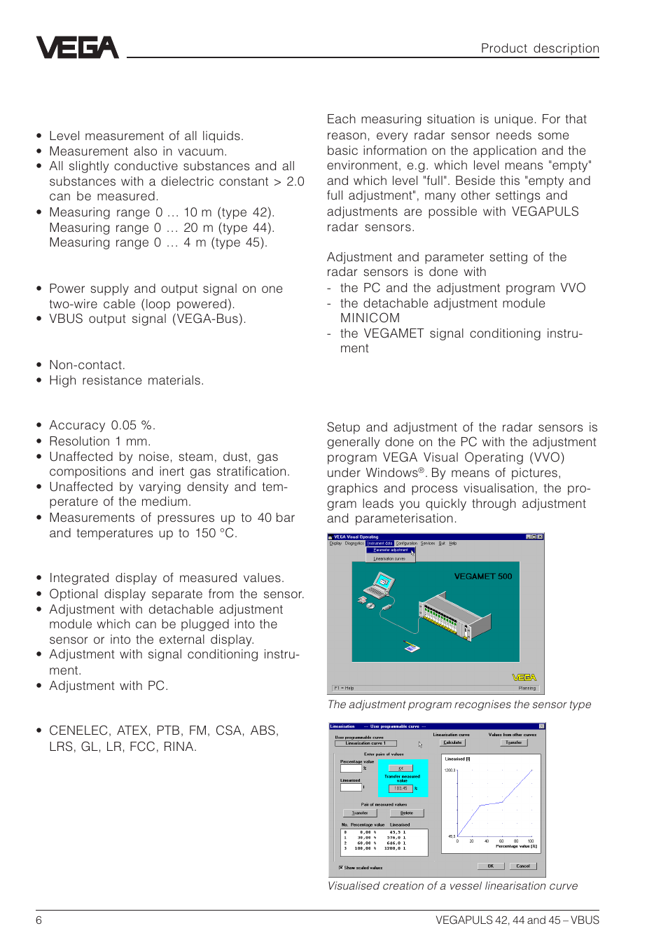 2 application features, 3 adjustment | VEGA VEGAPULS 45 VBUS User Manual | Page 6 / 92