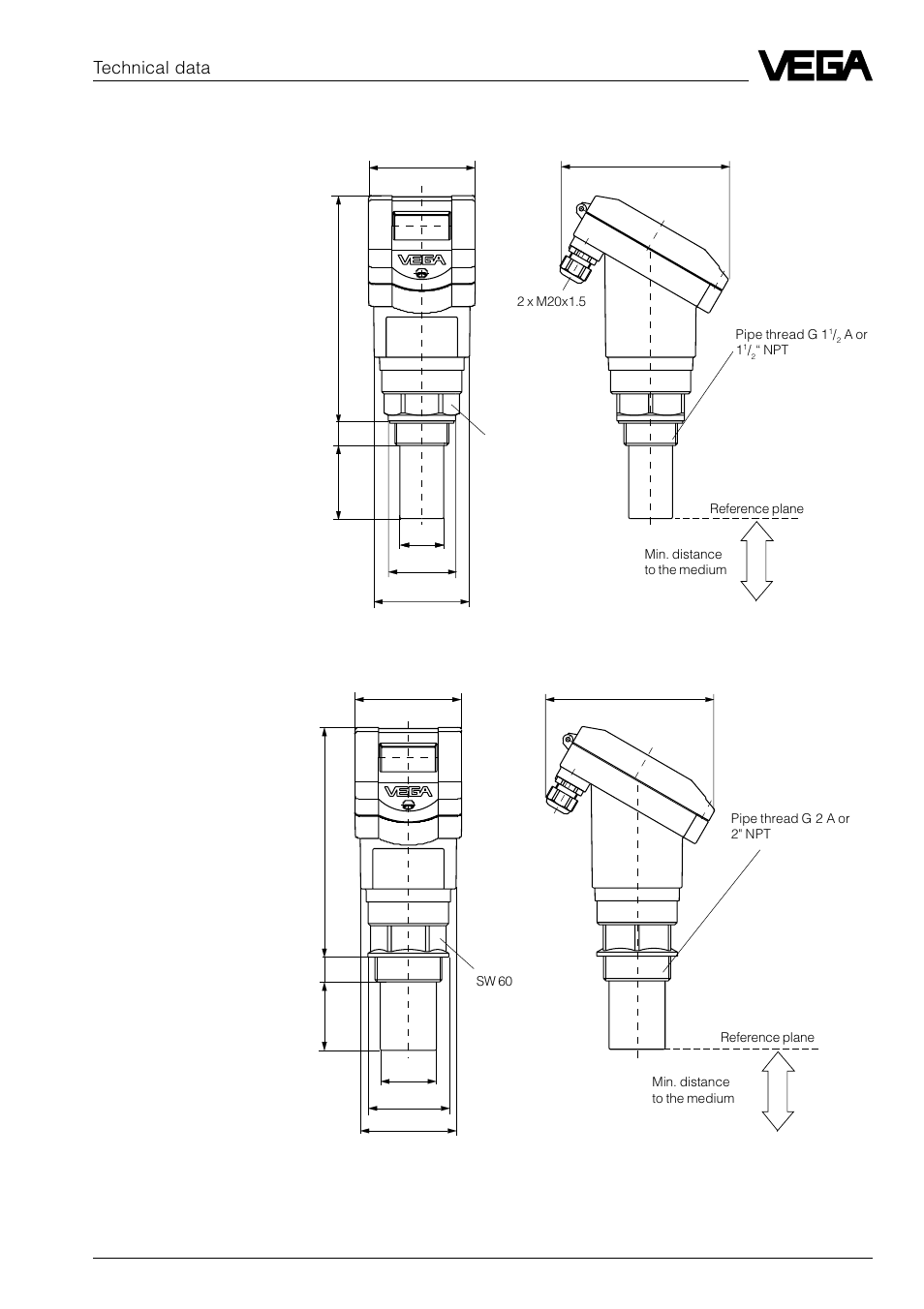 4 dimensions, Vegason 52, Technical data | Vegason 51 | VEGA VEGASON 51P…53P Profibus PA User Manual | Page 21 / 84