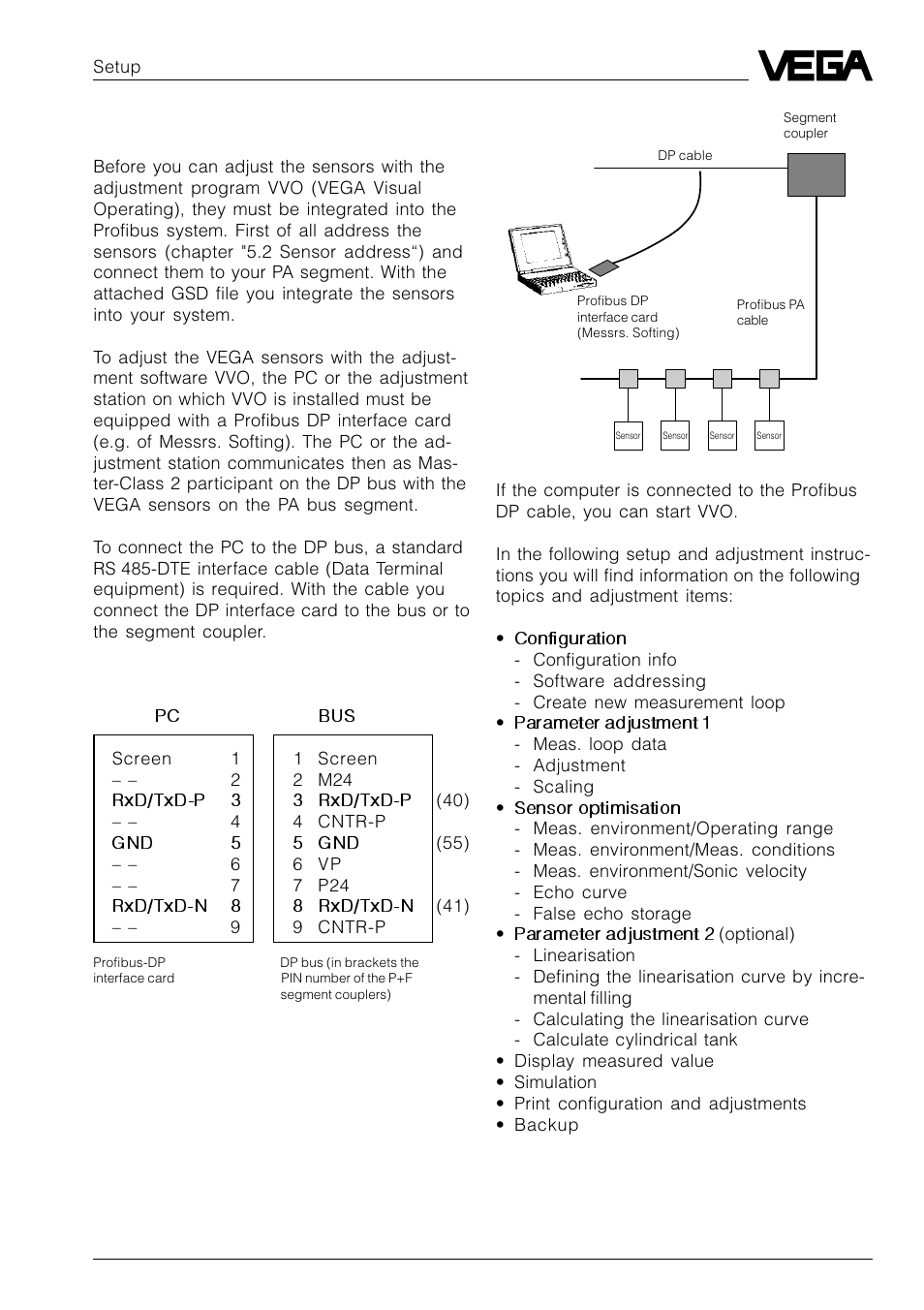 2 adjustment with vvo | VEGA VEGASON 51P…53P Profibus PA User Manual | Page 43 / 84