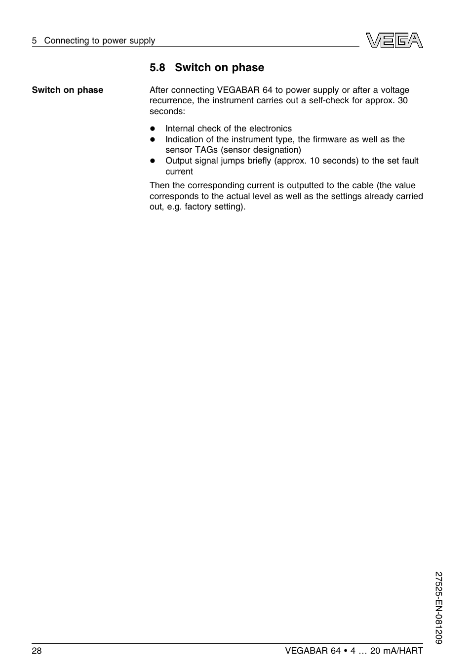 8 switch on phase | VEGA VEGABAR 64 4 … 20 mA_HART User Manual | Page 28 / 80