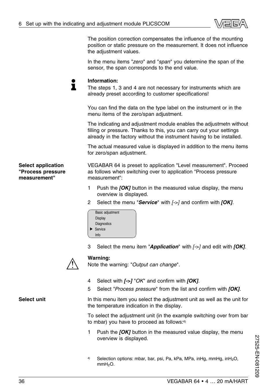 VEGA VEGABAR 64 4 … 20 mA_HART User Manual | Page 36 / 80