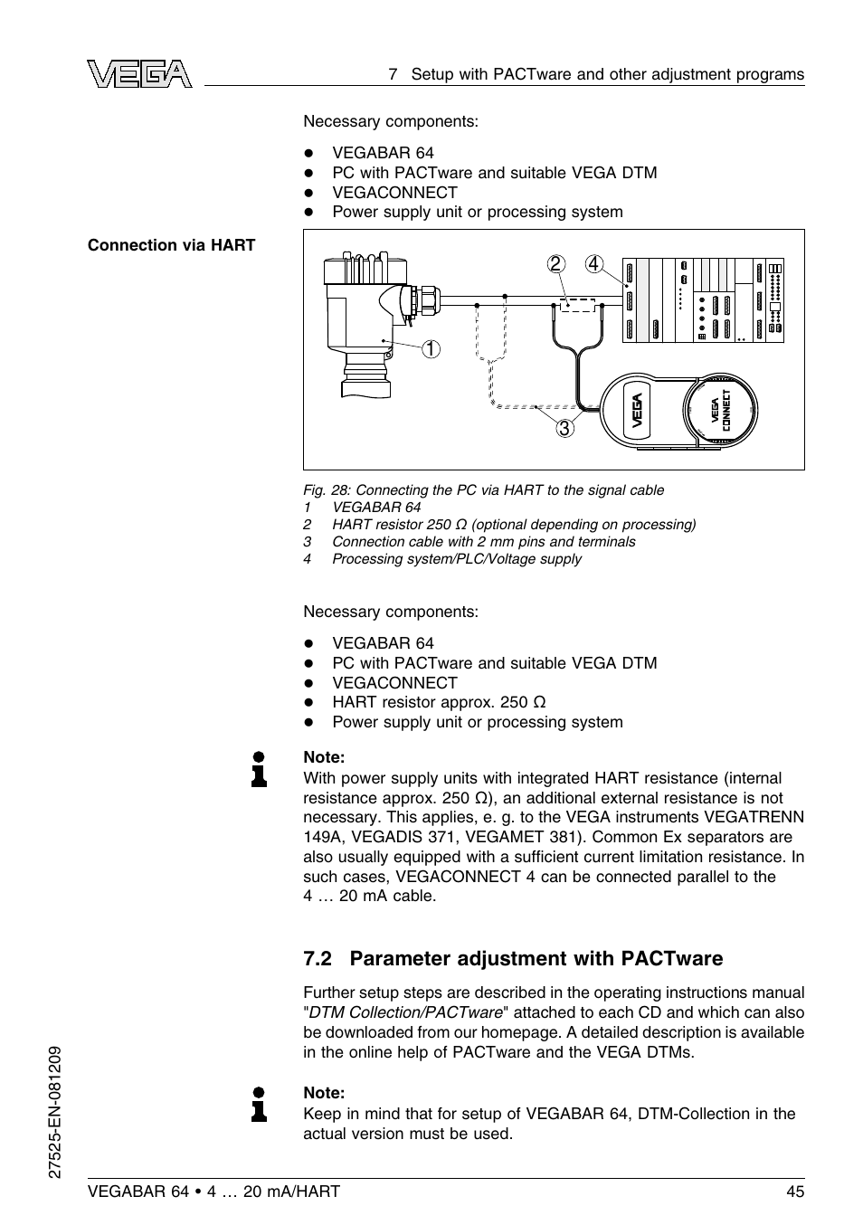 2 parameter adjustment with pactware | VEGA VEGABAR 64 4 … 20 mA_HART User Manual | Page 45 / 80