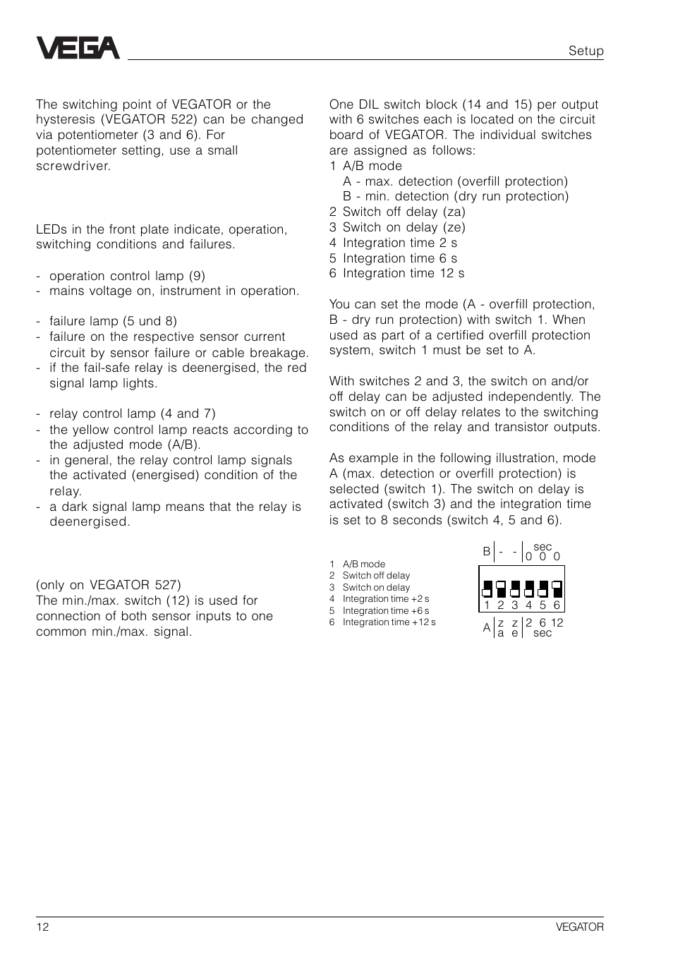 VEGA VEGATOR 521, 522, 523, 527 User Manual | Page 12 / 24