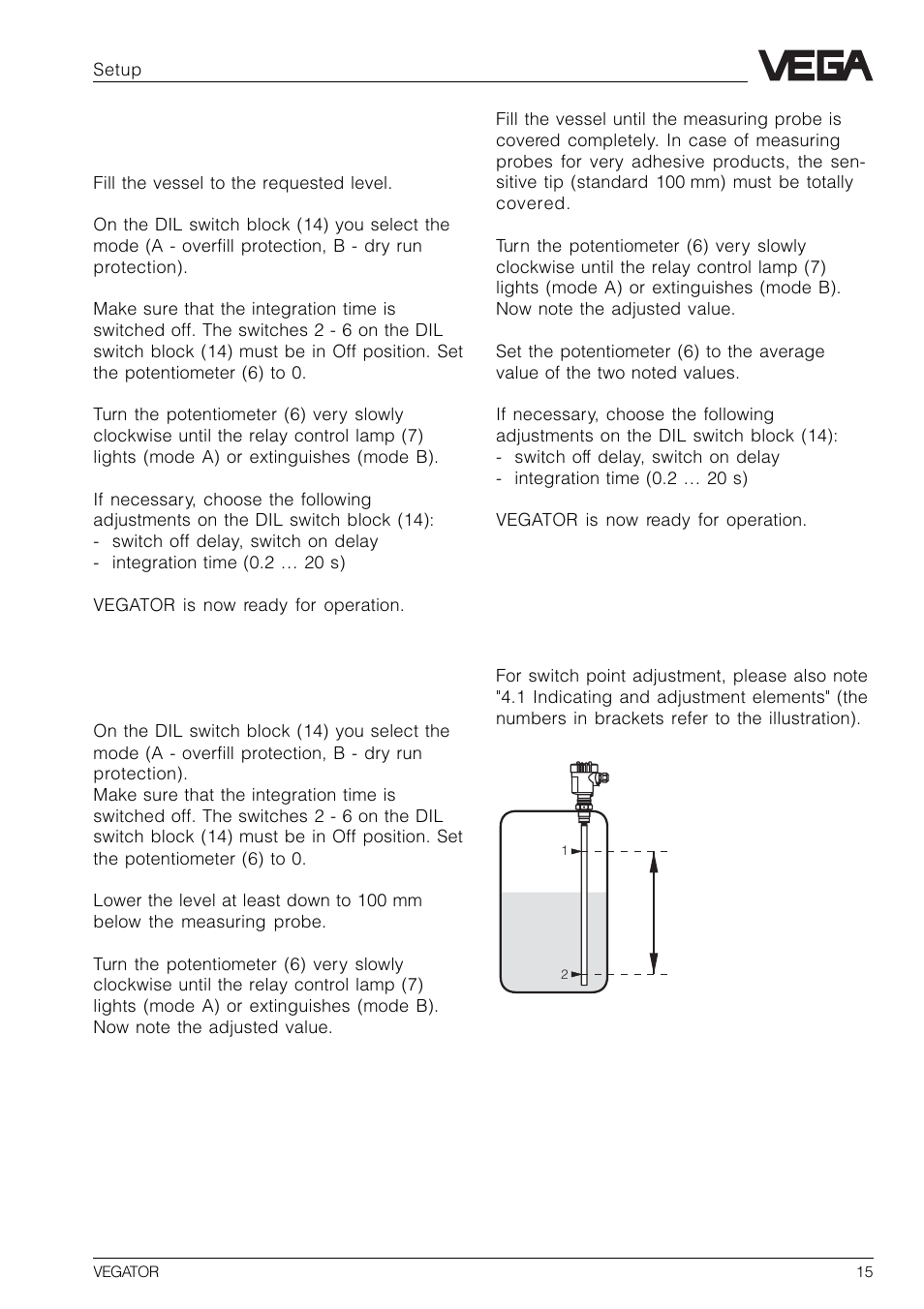 VEGA VEGATOR 521, 522, 523, 527 User Manual | Page 15 / 24