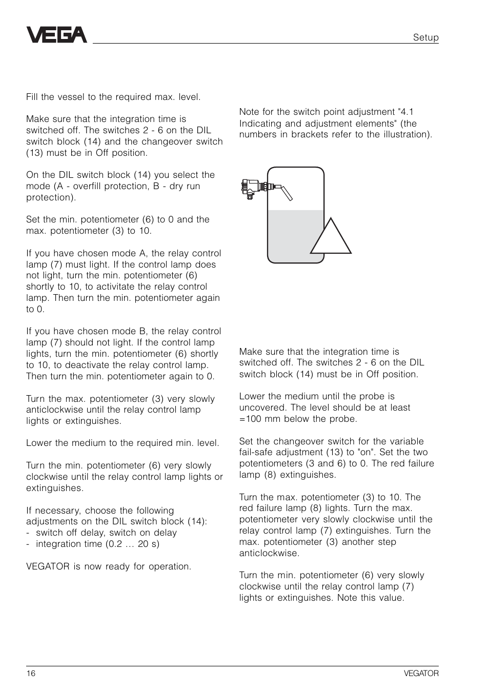 VEGA VEGATOR 521, 522, 523, 527 User Manual | Page 16 / 24