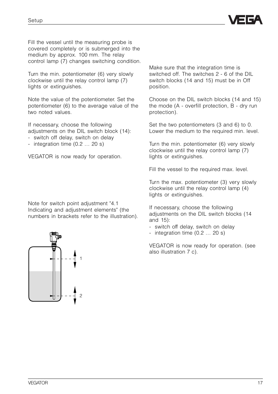 VEGA VEGATOR 521, 522, 523, 527 User Manual | Page 17 / 24