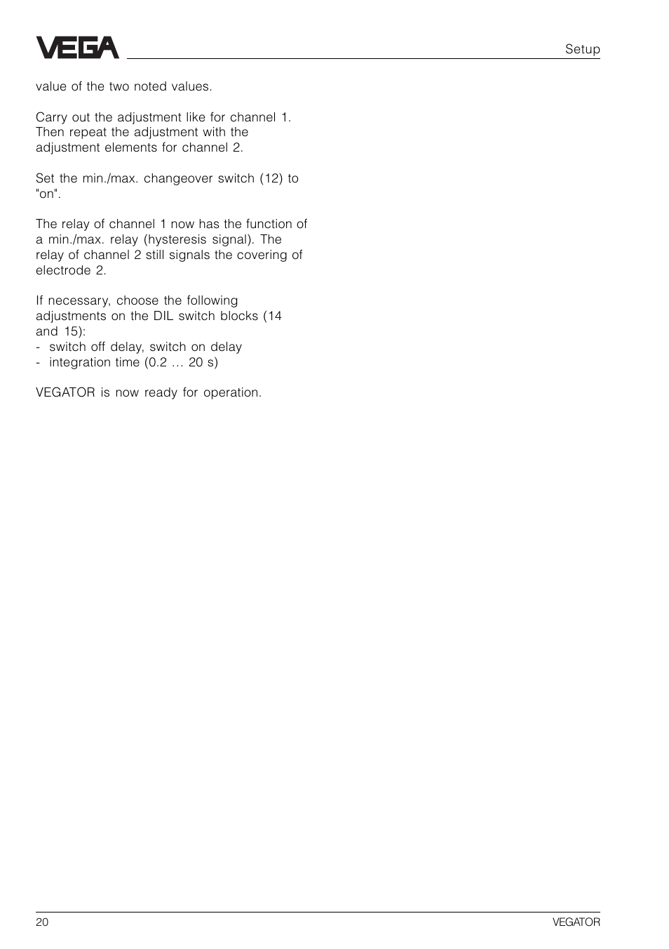 VEGA VEGATOR 521, 522, 523, 527 User Manual | Page 20 / 24