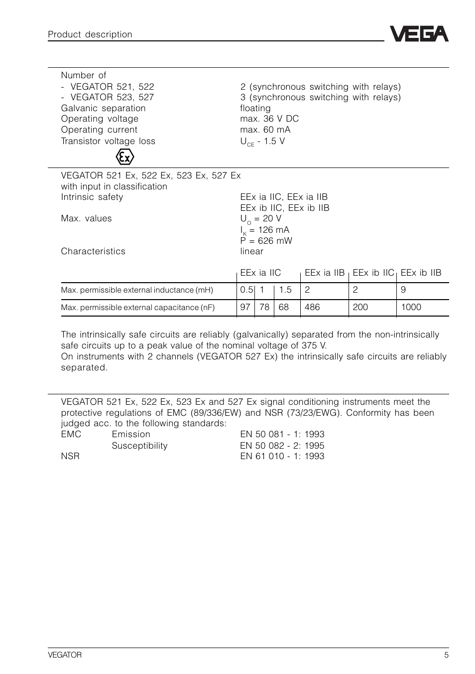 VEGA VEGATOR 521, 522, 523, 527 User Manual | Page 5 / 24