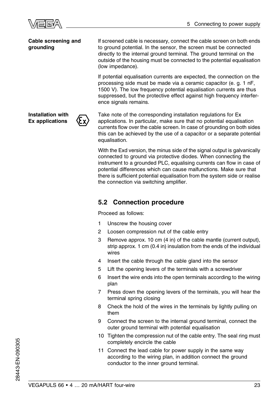 2 connection procedure | VEGA VEGAPULS 66 (≥ 2.0.0 - ≤ 3.8) 4 … 20 mA_HART four-wire User Manual | Page 23 / 60