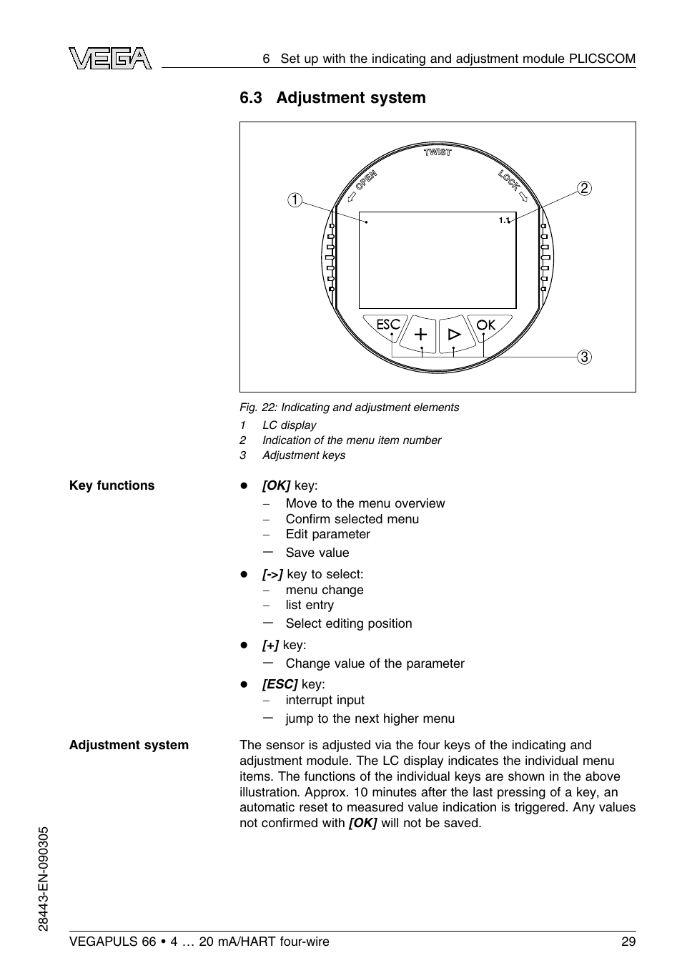 3 adjustment system | VEGA VEGAPULS 66 (≥ 2.0.0 - ≤ 3.8) 4 … 20 mA_HART four-wire User Manual | Page 29 / 60