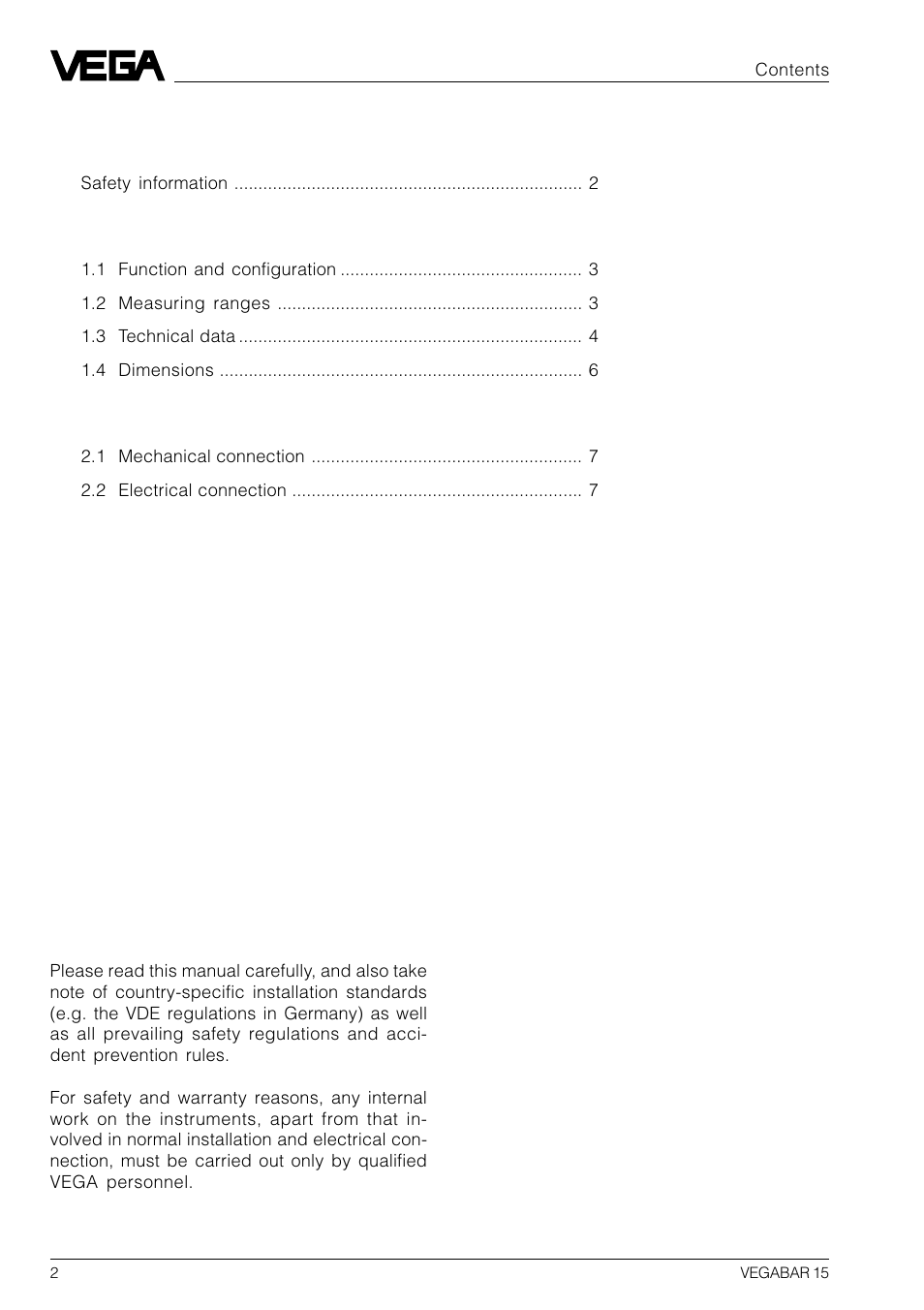 VEGA VEGABAR 15 User Manual | Page 2 / 8