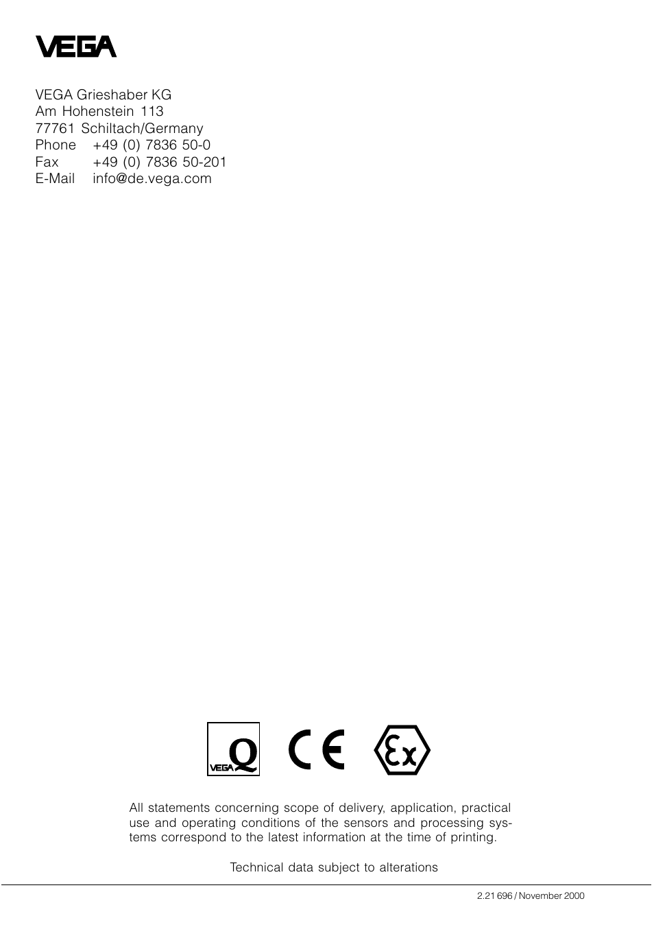 VEGA VEGABAR 15 User Manual | Page 8 / 8