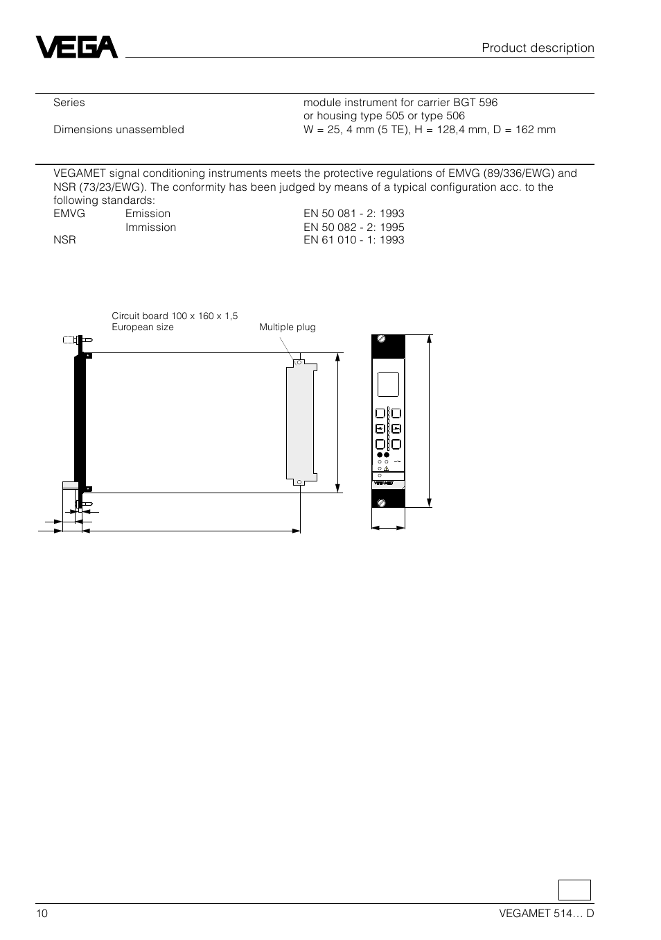 5 dimensions, Product description | VEGA VEGAMET 514… D User Manual | Page 10 / 52
