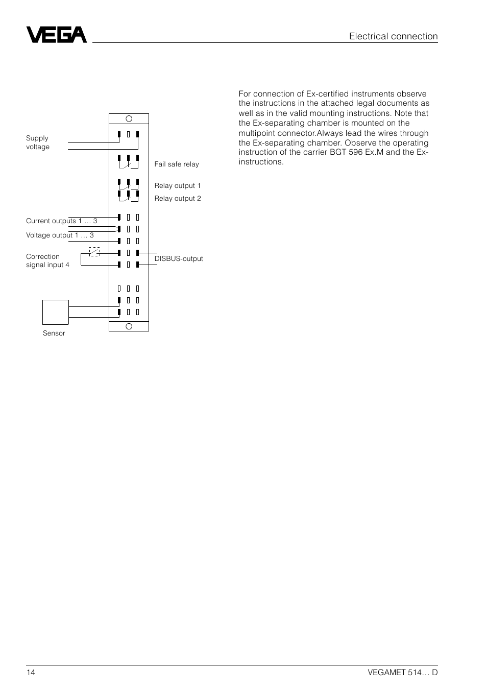 3 electrical connection, Electrical connection | VEGA VEGAMET 514… D User Manual | Page 14 / 52