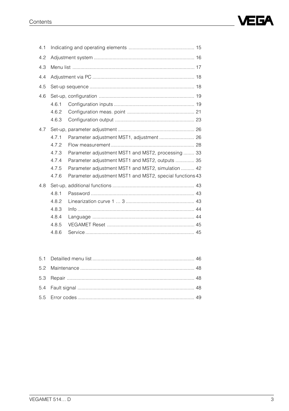 VEGA VEGAMET 514… D User Manual | Page 3 / 52