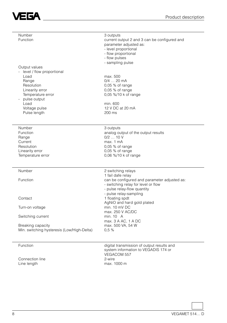 VEGA VEGAMET 514… D User Manual | Page 8 / 52