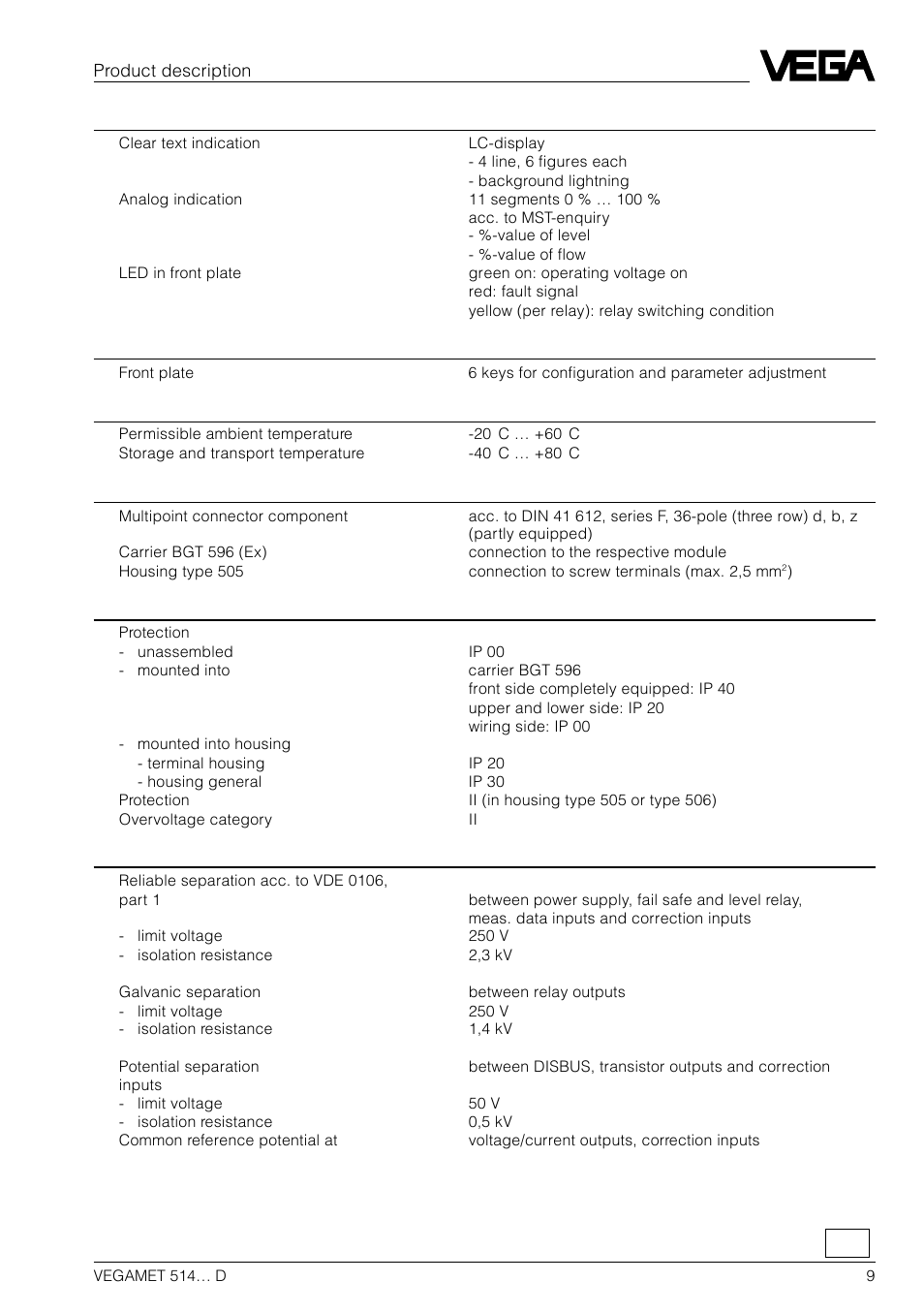 VEGA VEGAMET 514… D User Manual | Page 9 / 52