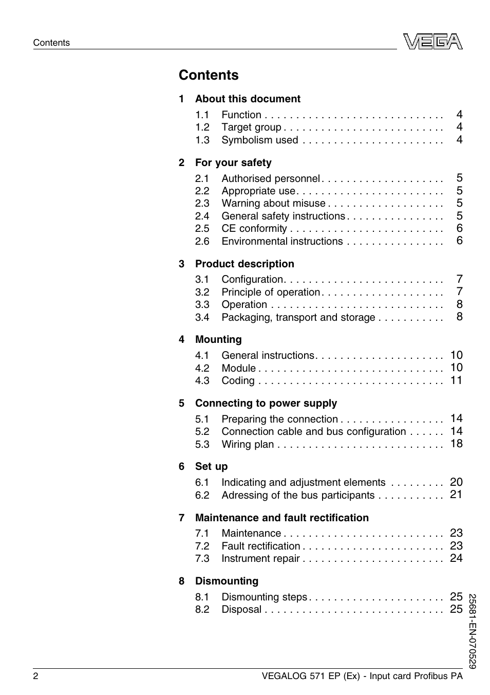 VEGA VEGALOG 571 EP (Ex) User Manual | Page 2 / 32