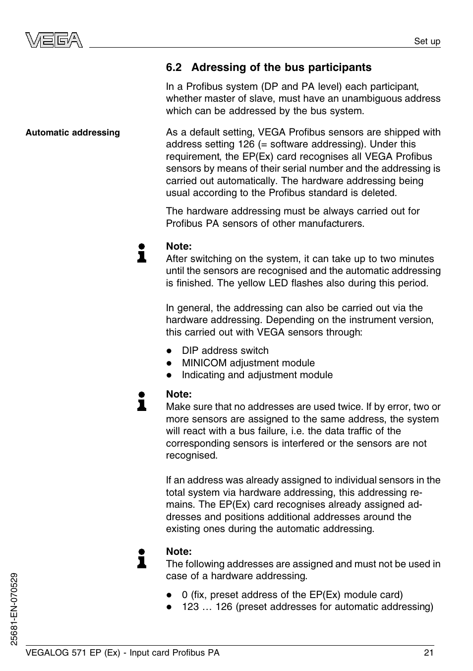 2 adressing of the bus participants | VEGA VEGALOG 571 EP (Ex) User Manual | Page 21 / 32
