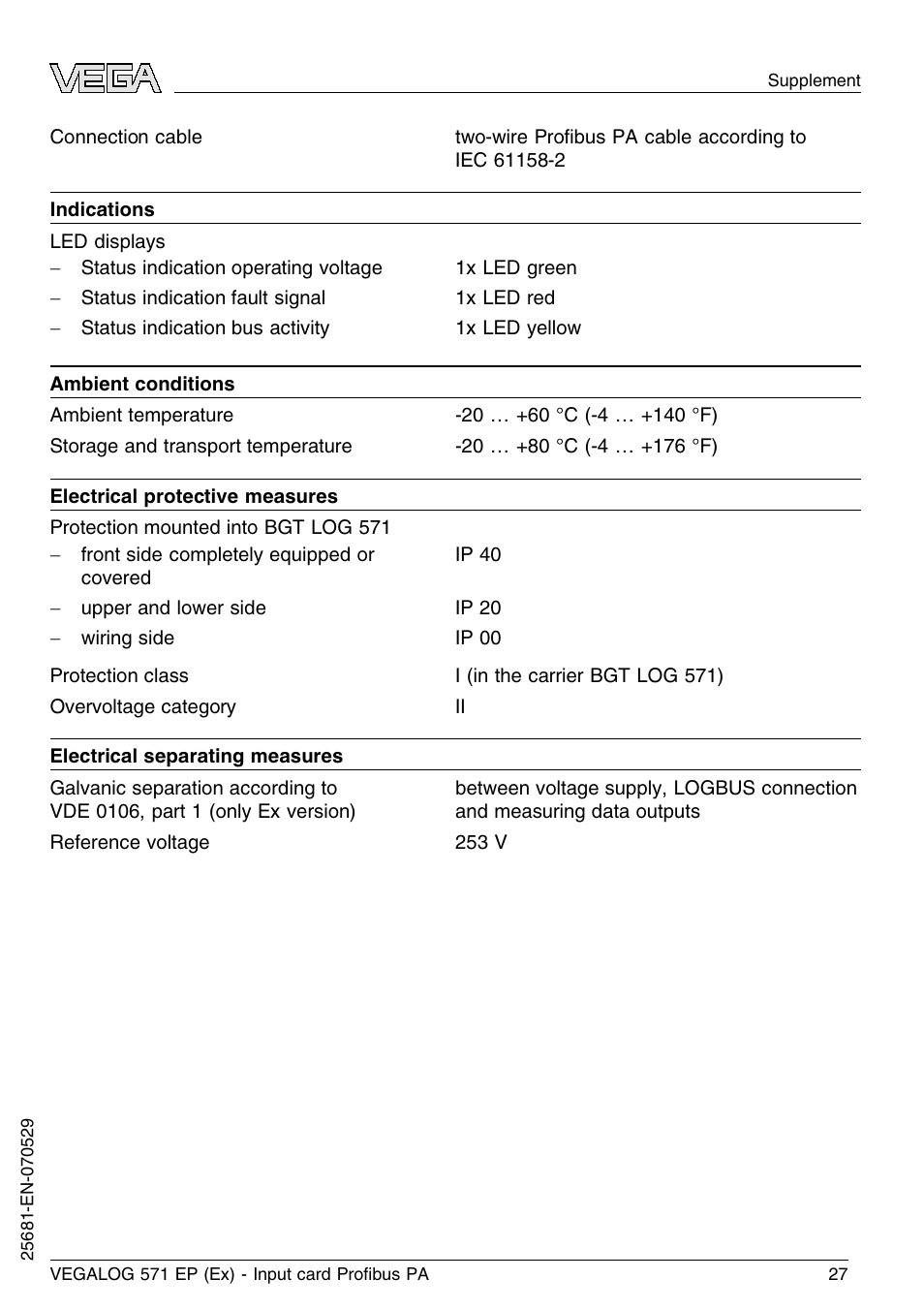 VEGA VEGALOG 571 EP (Ex) User Manual | Page 27 / 32