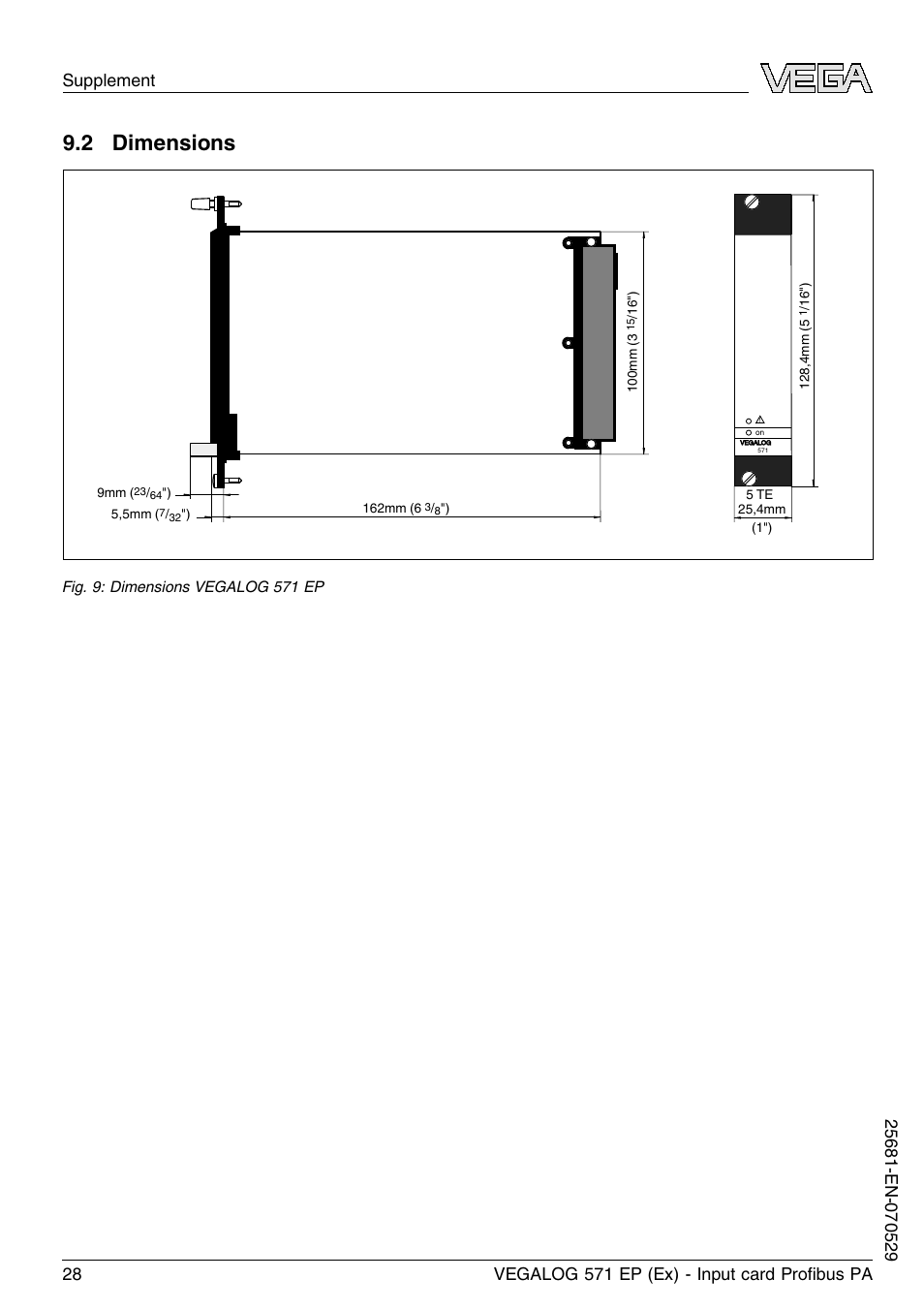 2 dimensions | VEGA VEGALOG 571 EP (Ex) User Manual | Page 28 / 32