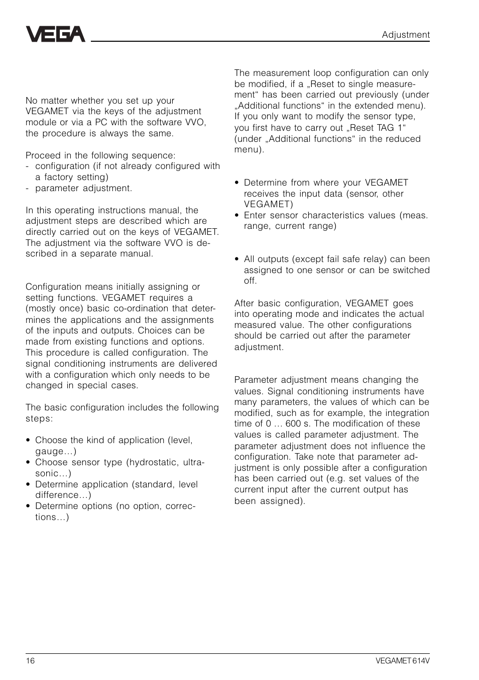 4 configuration and parameter adjustment | VEGA VEGAMET 614V User Manual | Page 16 / 56
