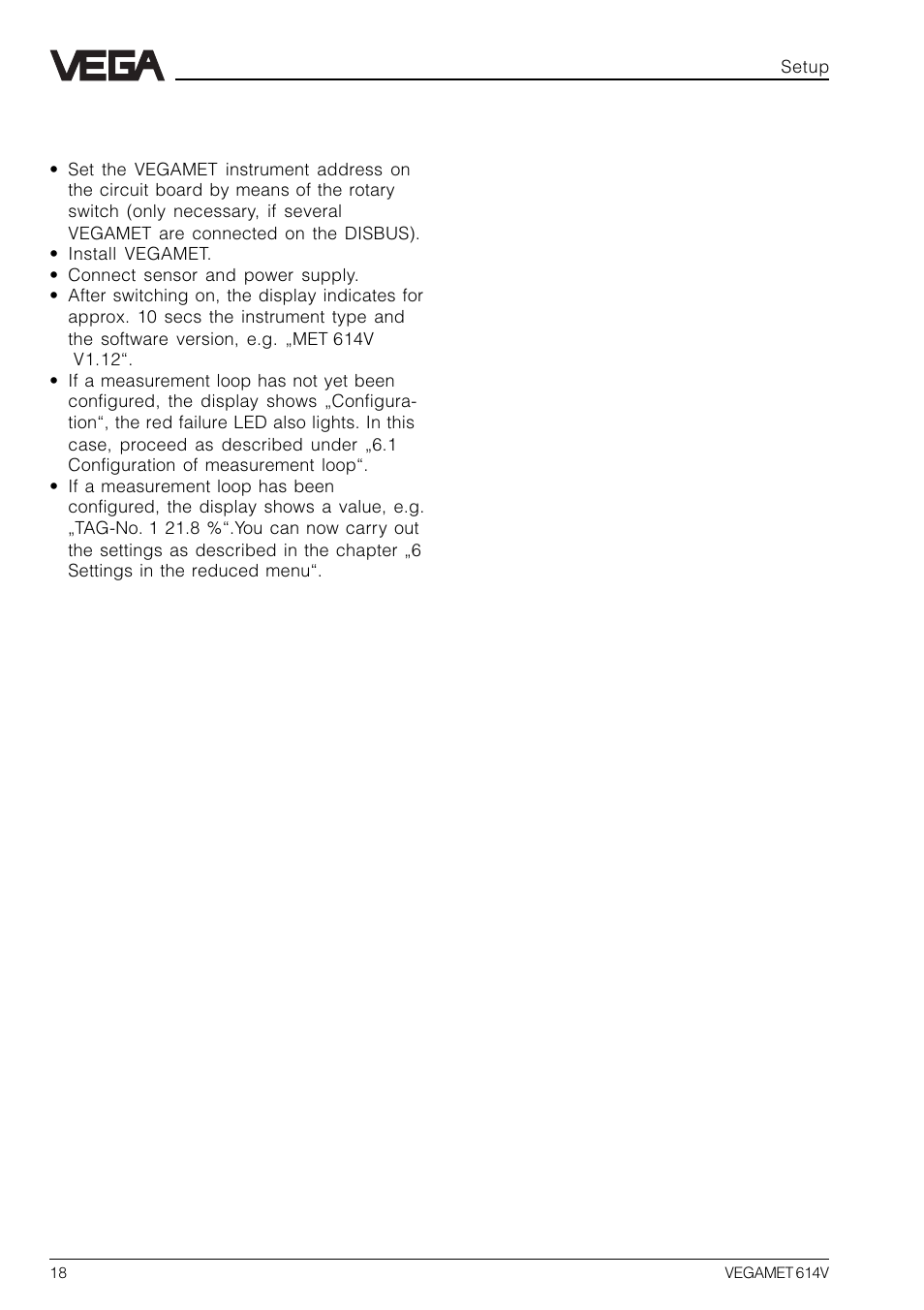 5 setup | VEGA VEGAMET 614V User Manual | Page 18 / 56