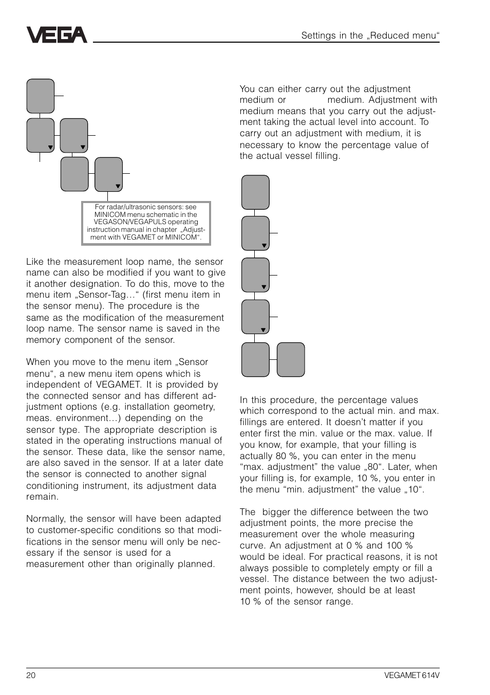 2 sensor optimization, 3 adjustment with medium | VEGA VEGAMET 614V User Manual | Page 20 / 56
