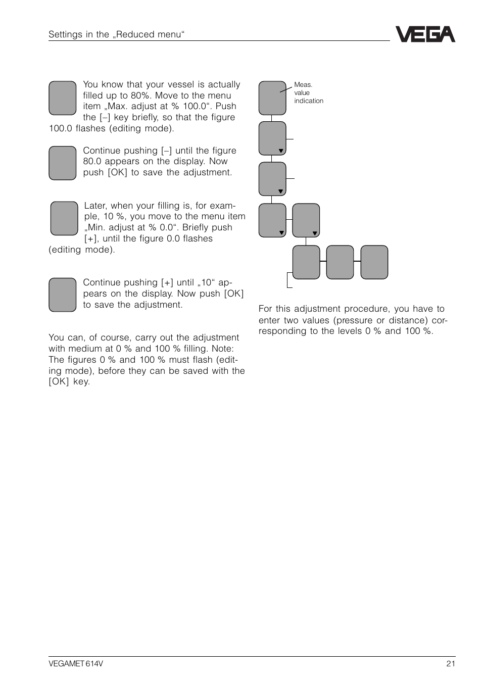 4 adjustment without medium | VEGA VEGAMET 614V User Manual | Page 21 / 56