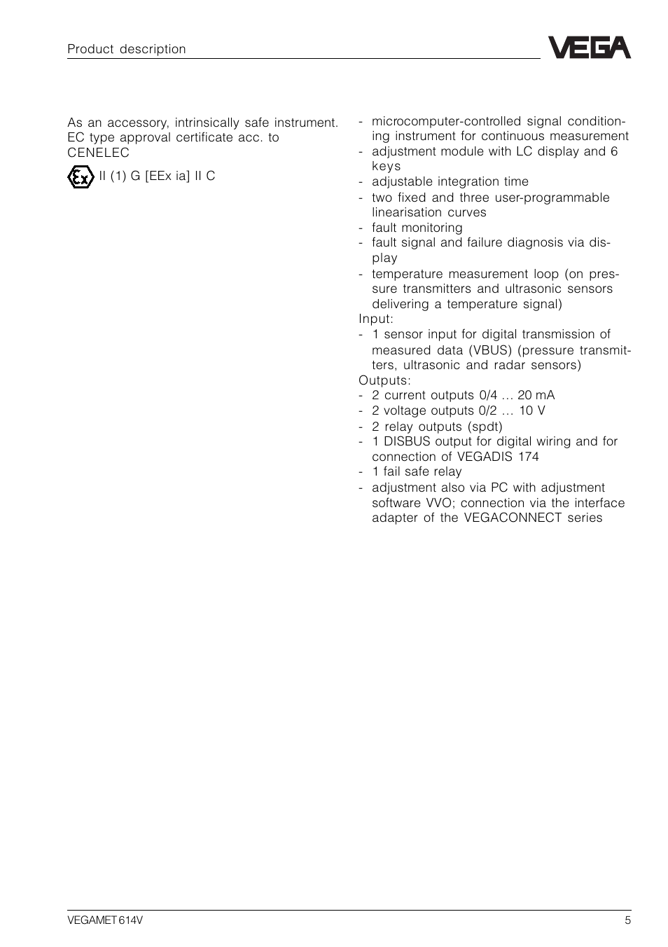 2 approvals, 3 features | VEGA VEGAMET 614V User Manual | Page 5 / 56