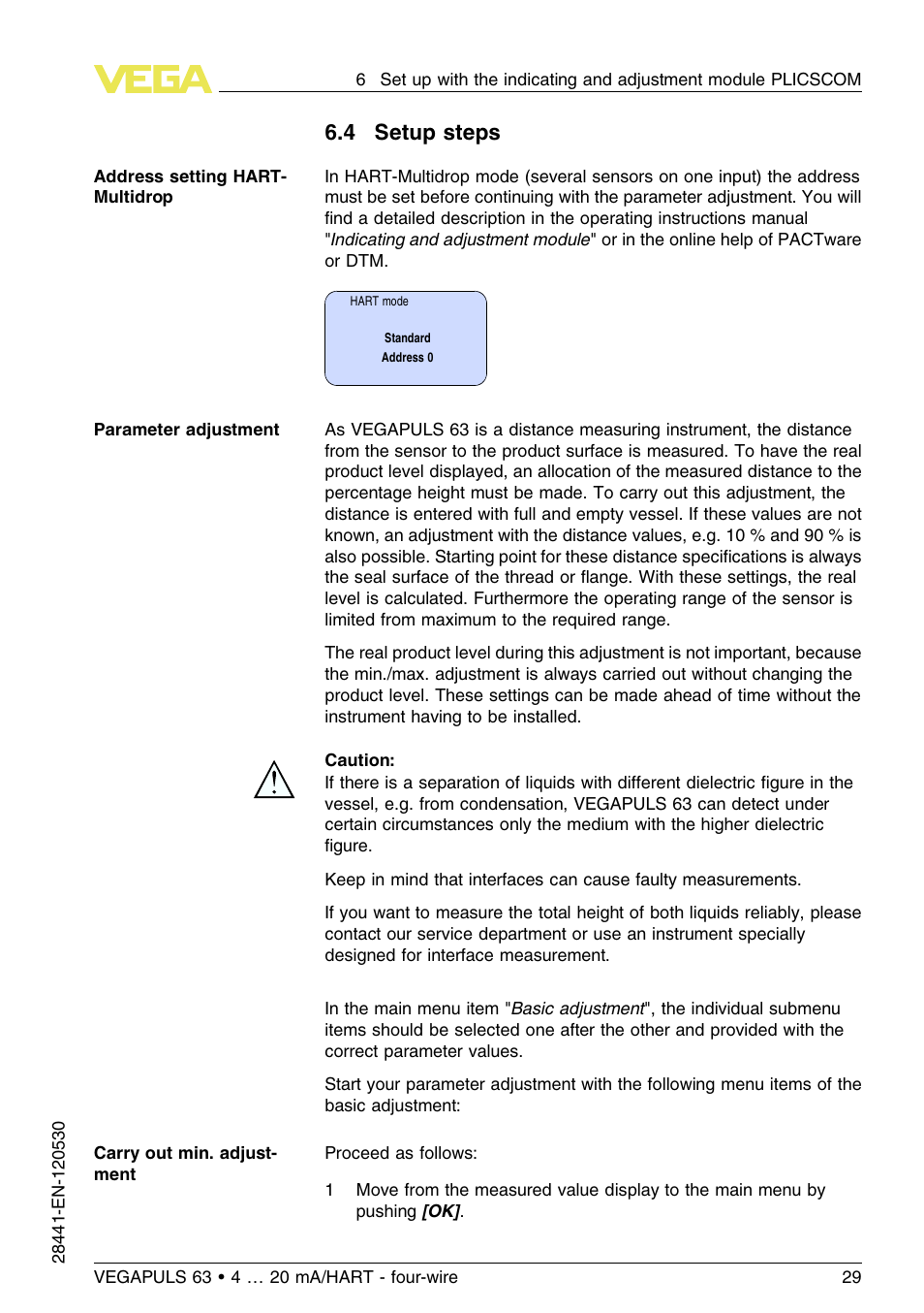 4 setup steps | VEGA VEGAPULS 63 (≥ 2.0.0 - ≤ 3.8) 4 … 20 mA_HART - four-wire User Manual | Page 29 / 60