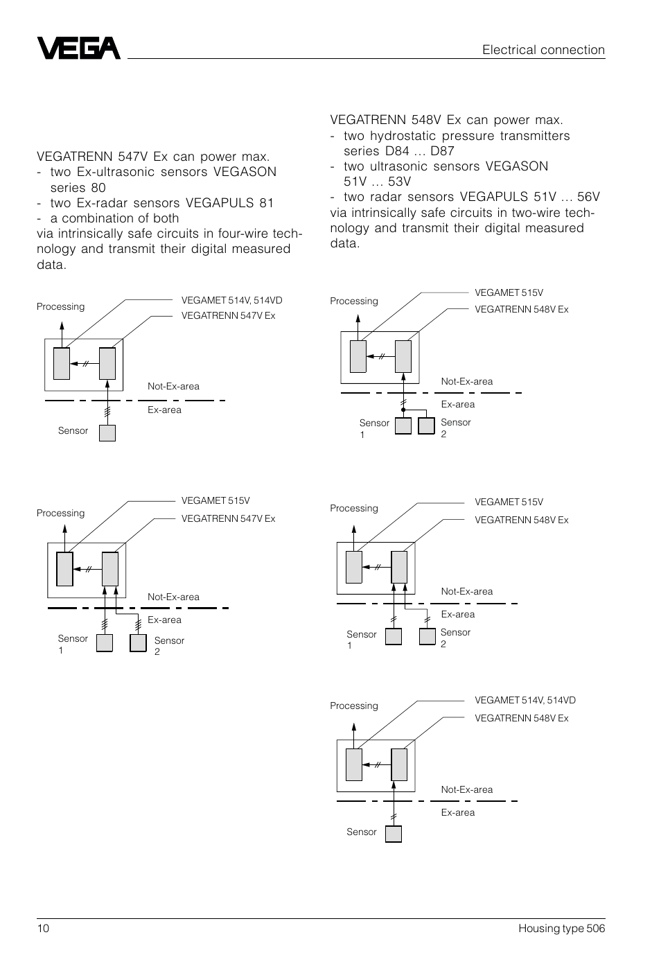 2 connection examples, Vegatrenn 547v ex, Vegatrenn 548v ex | VEGA Housing type 506 User Manual | Page 10 / 12