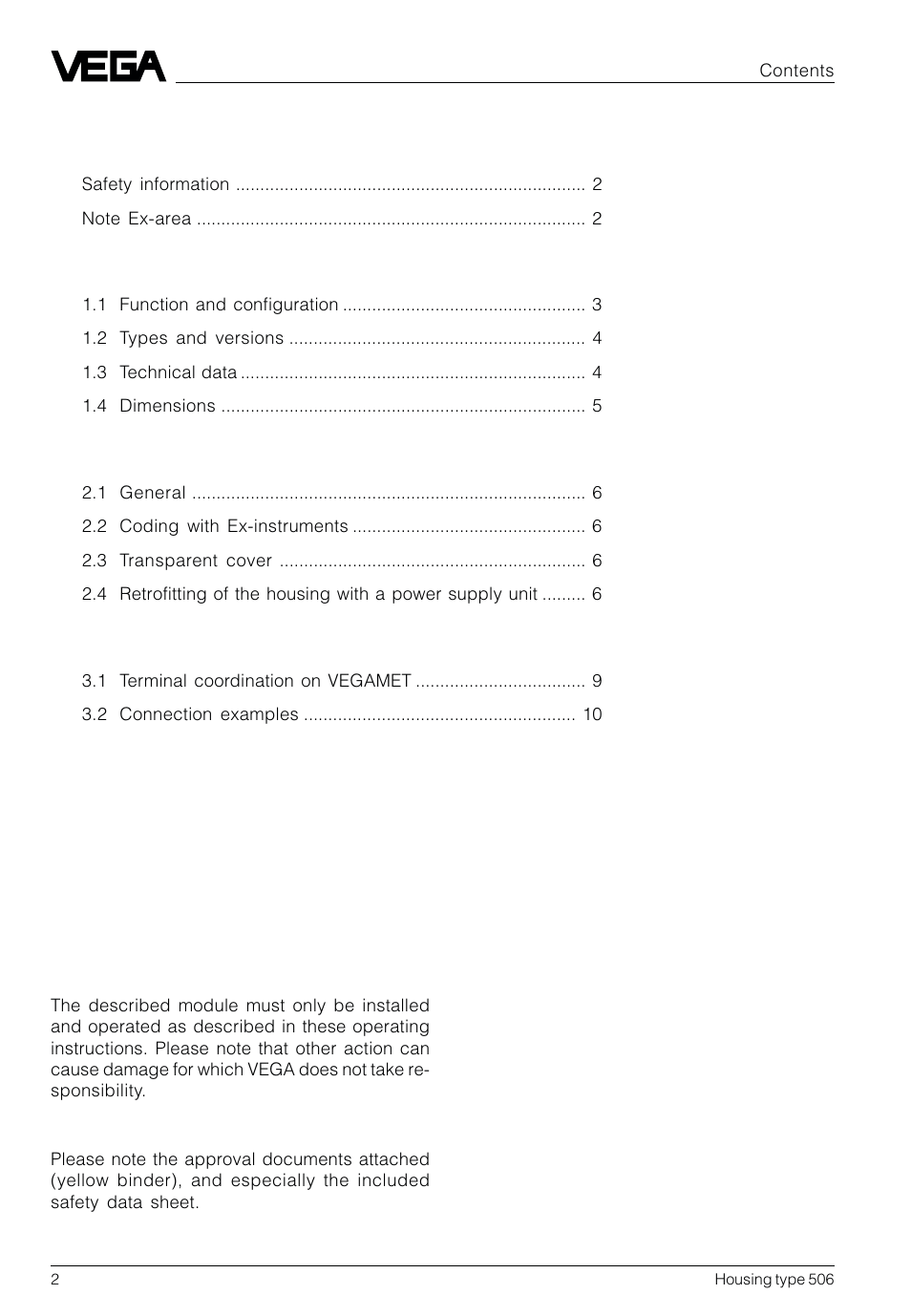 VEGA Housing type 506 User Manual | Page 2 / 12